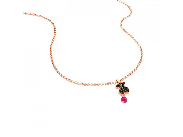 Rosa vergoldete Halskette mit einem Teddybär 1000141000
