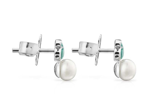 Stříbrné náušnice s amazonitem a perlou Icon Color 1002075600