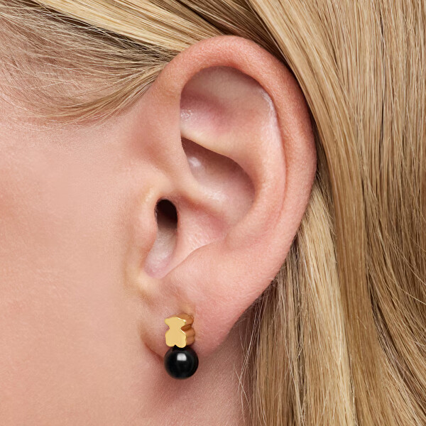 Pozlacené náušnice s onyxem Icon Mesh 1004503800