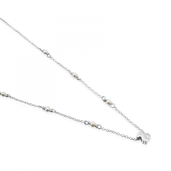 Stříbrný náhrdelník s perlami a medvídkem Super Power 812402560