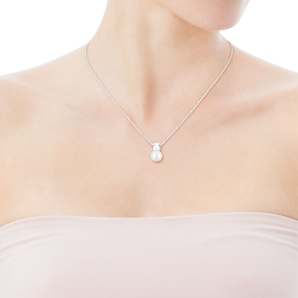 Stříbrný náhrdelník s pravou perlou a medvídkem 214832500 (řetízek, přívěsek)