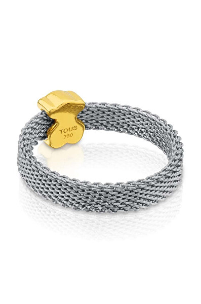 Oceľový prsteň so zlatým medvedíkom Mesh 10002144