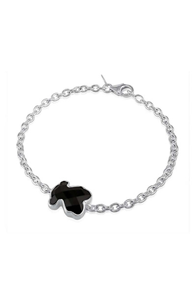 Bracciale raffinato in argento con orsetto decorato con onice nero 1000149400