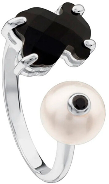 Otevřený stříbrný prsten s medvídkem a pravou perlou 513635510