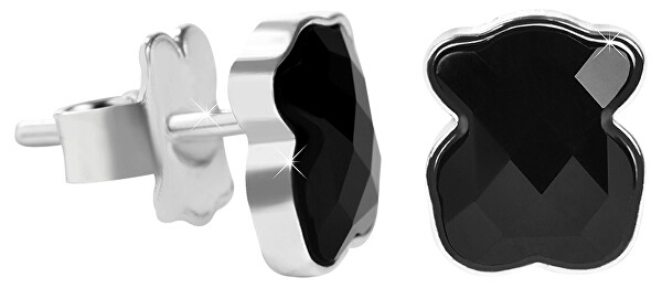 Stříbrné medvídkové náušnice s onyxem Icon Color 815433500
