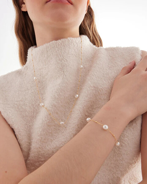 Dlouhý stříbrný náhrdelník se syntetickými perlami Sera A5566-00HG