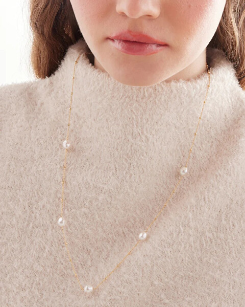 Dlouhý stříbrný náhrdelník se syntetickými perlami Sera A5566-00HG