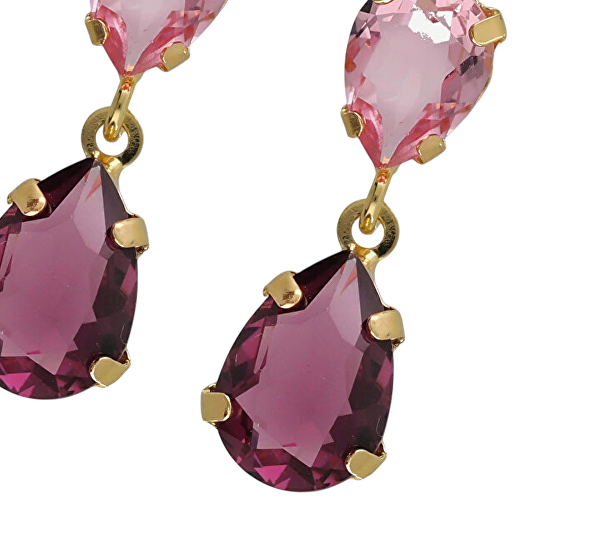 Elegantní visací náušnice s růžovými krystaly Glory A4905-26DT