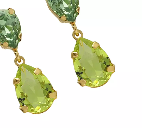 Elegantní visací náušnice se zelenými krystaly Glory A4905-14DT