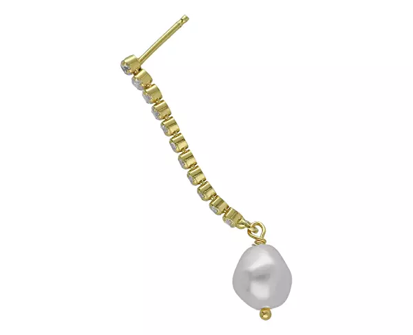 Luxusní visací náušnice s krystaly a barokní perlou Purpose A4666-07DT