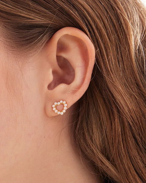 Pozlacené náušnice Srdíčka s perličkami Sera A5574-00DT