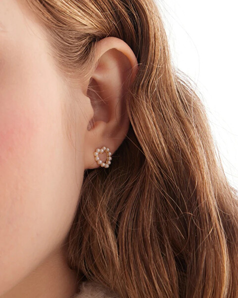 Pozlacené náušnice Srdíčka s perličkami Sera A5574-00DT