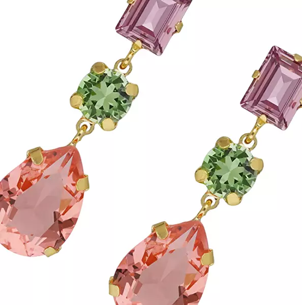 Pozlacené visací náušnice s barevnými krystaly Bay A4892-MDT