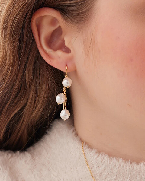 Visací pozlacené náušnice se syntetickými perlami Sera A5561-00DT