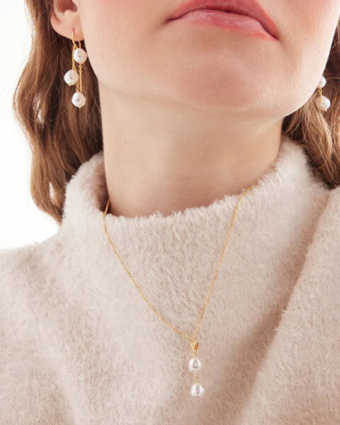 Visací pozlacené náušnice se syntetickými perlami Sera A5561-00DT