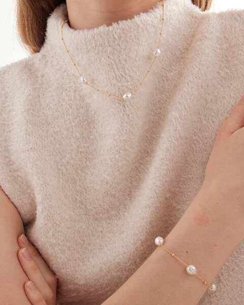 Pozlacený náhrdelník se syntetickými perlami Sera A5565-00DG