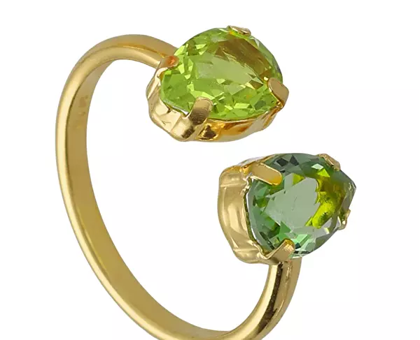 Pozlacený otevřený prsten se zelenými krystaly Glory A4904-14DA