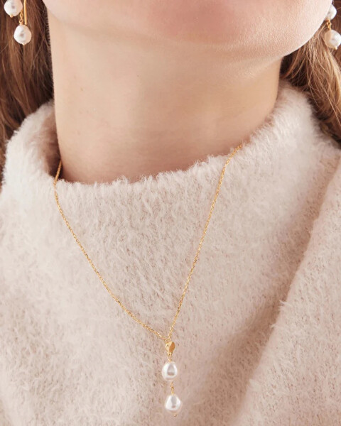 Elegantní pozlacený náhrdelník se syntetickými perlami Sera A5562-00DG