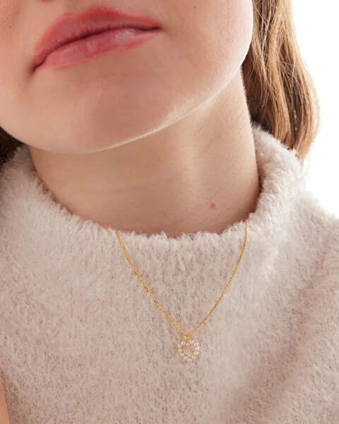 Půvabný stříbrný náhrdelník Srdíčko s perličkami Sera A5575-00HG