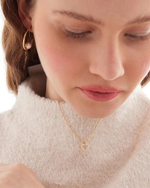 Půvabný stříbrný náhrdelník Srdíčko s perličkami Sera A5575-00HG