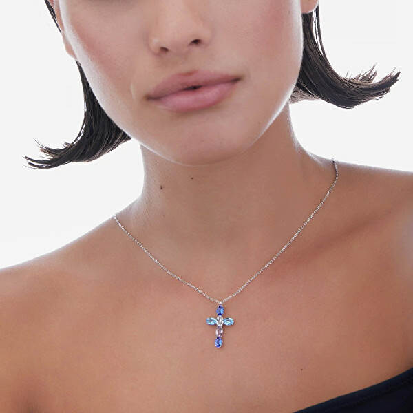 Collana da donna in argento Croce con cristalli Harmony A4691-08HG