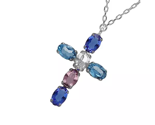 Stříbrný dámský náhrdelník Kříž s krystaly Harmony A4691-08HG