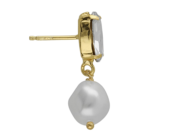 Třpytivé pozlacené náušnice s barokní perlou Purpose A4657-07DT