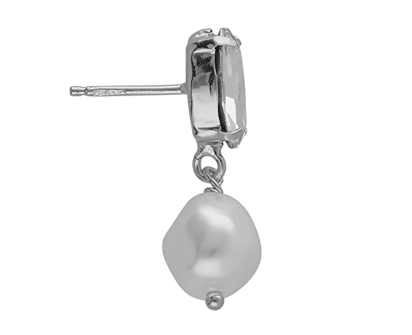 Třpytivé stříbrné náušnice s barokní perlou Purpose A4657-07HT