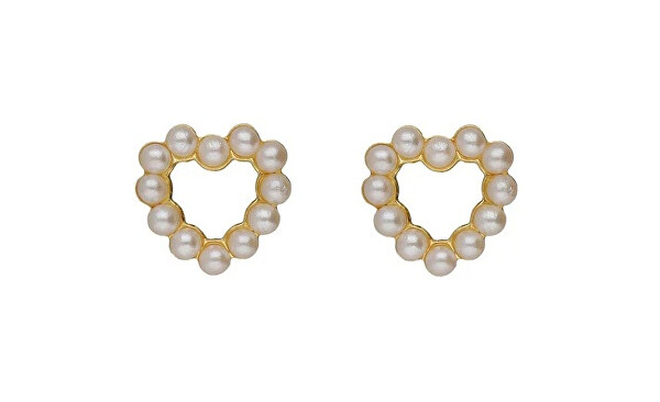 Pozlacené náušnice Srdíčka s perličkami Sera A5574-00DT