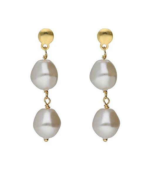 Pozlacené visací náušnice se syntetickými perlami Sera A5560-00DT