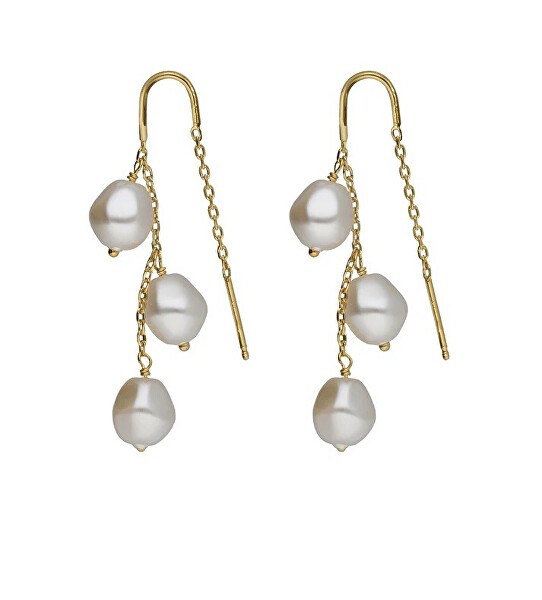 Visací pozlacené náušnice se syntetickými perlami Sera A5561-00DT