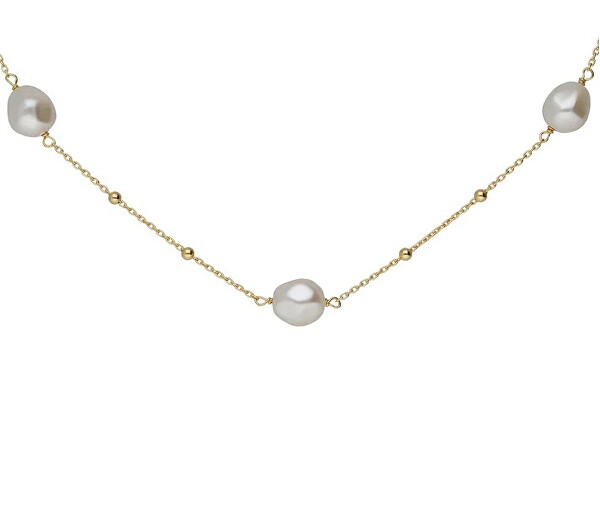 Pozlacený náhrdelník se syntetickými perlami Sera A5565-00DG