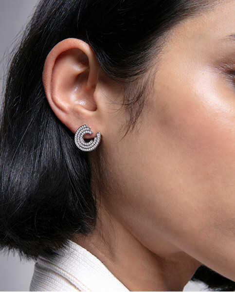 Designové stříbrné náušnice se zirkony Elegant 9128E000-30
