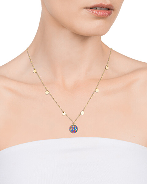 Hravý pozlátený náhrdelník s farebnými kryštálmi Elegant 13071C100-39
