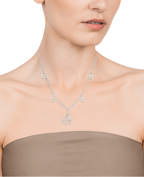 Gyönyörű ezüst nyaklánc gyöngyökkel Chic 75274C01000