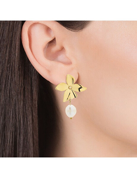 Luxus aranyozott fülbevaló cirkónium kövekkel és gyöngyökkel  Chic 15116E01016