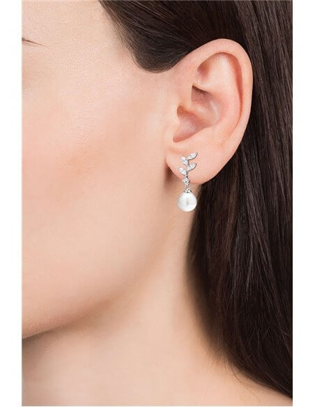 Luxus ezüst fülbevaló cirkónium kővel és gyönggyel Clasica 71049E000-38