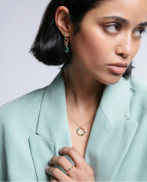 Módní pozlacený náhrdelník s barevnými zirkony Elegant 13208C100-39