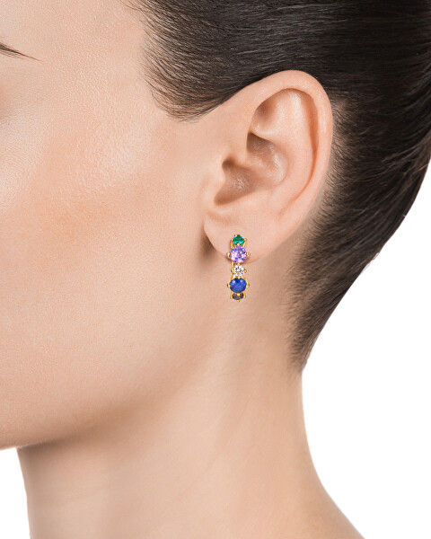 Gyönyörű karika fülbevaló színes cirkónium kövekkel Elegant 13097E100-39
