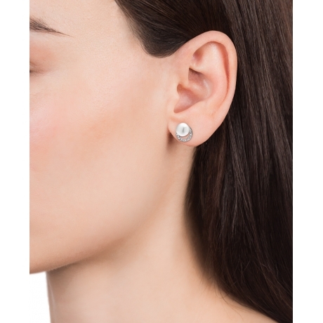 Gyengéd ezüst fülbevaló cirkónium kővel és gyöngyökkelClasica 71051E000-68