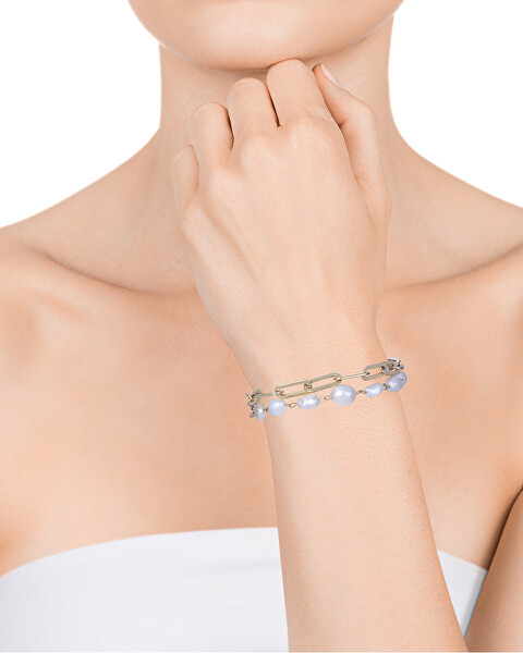Pozlátený dvojitý náramok s perlami Chic 14093P01012