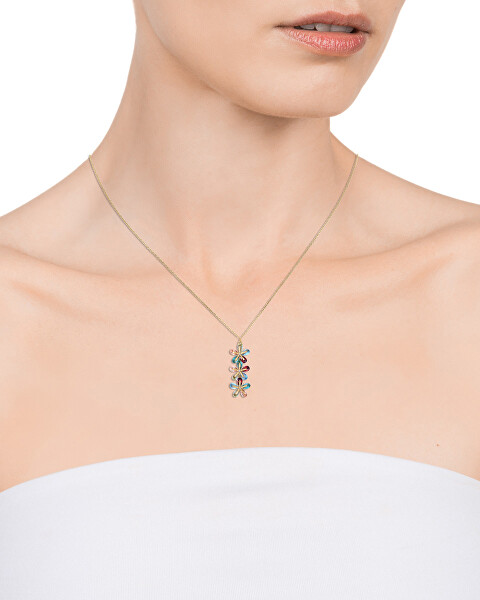 Pozlacený náhrdelník s barevnými květinami Elegant 13083C100-39