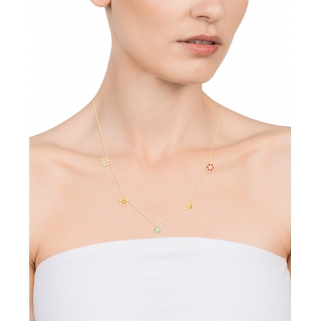 Vergoldete Halskette mit glitzernden Blumen 61072C100-39