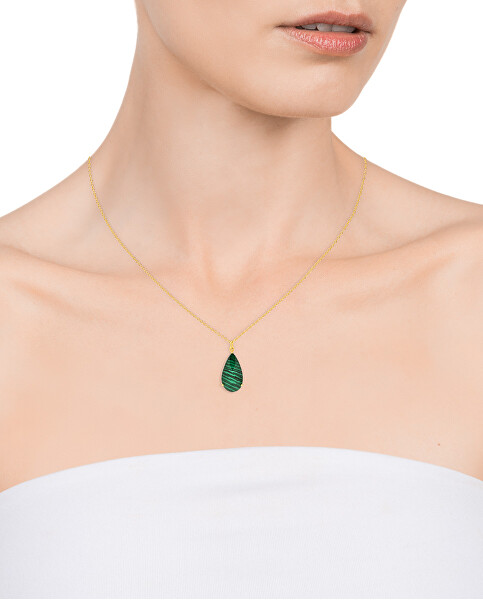 Překrásný pozlacený náhrdelník s malachitem Elegant 15111C100-42 (řetízek, přívěsek)