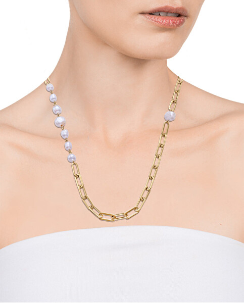 Pôvabný pozlátený náhrdelník s perlami Chic 14093C01012