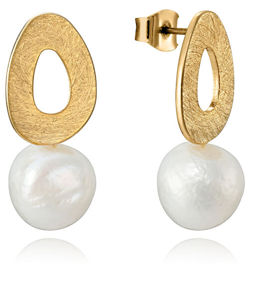Elegantní pozlacené náušnice s perlou Fashion 15048E01012