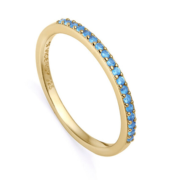 Elegante anello placcato oro con zirconi blu Trend 9118A014