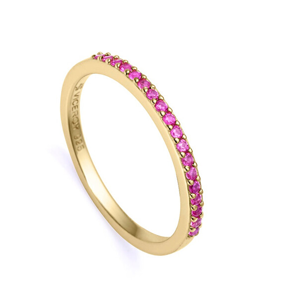 Elegáns, aranyozott gyűrű rózsaszín cirkónium kövekkel Trend 9118A012