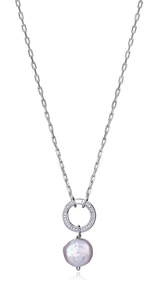 Trblietavý strieborný náhrdelník s perlou Elegant 13180C000-90