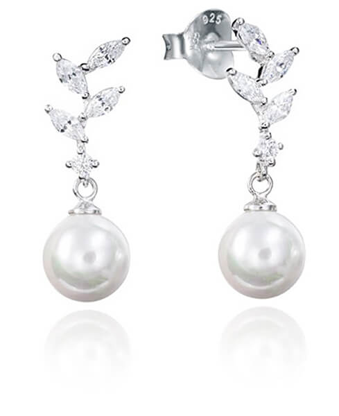 Luxuriöse Silberohrringe mit Zirkonen und Perle 71049E000-38
